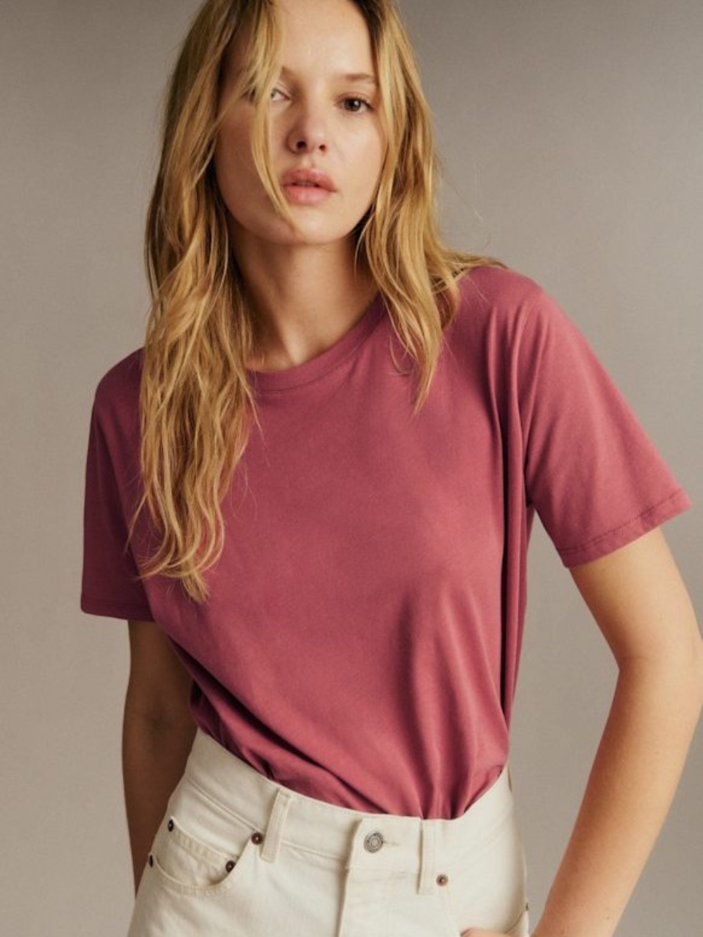 Sezane Short Sleeve Crewneck Tee - Rose